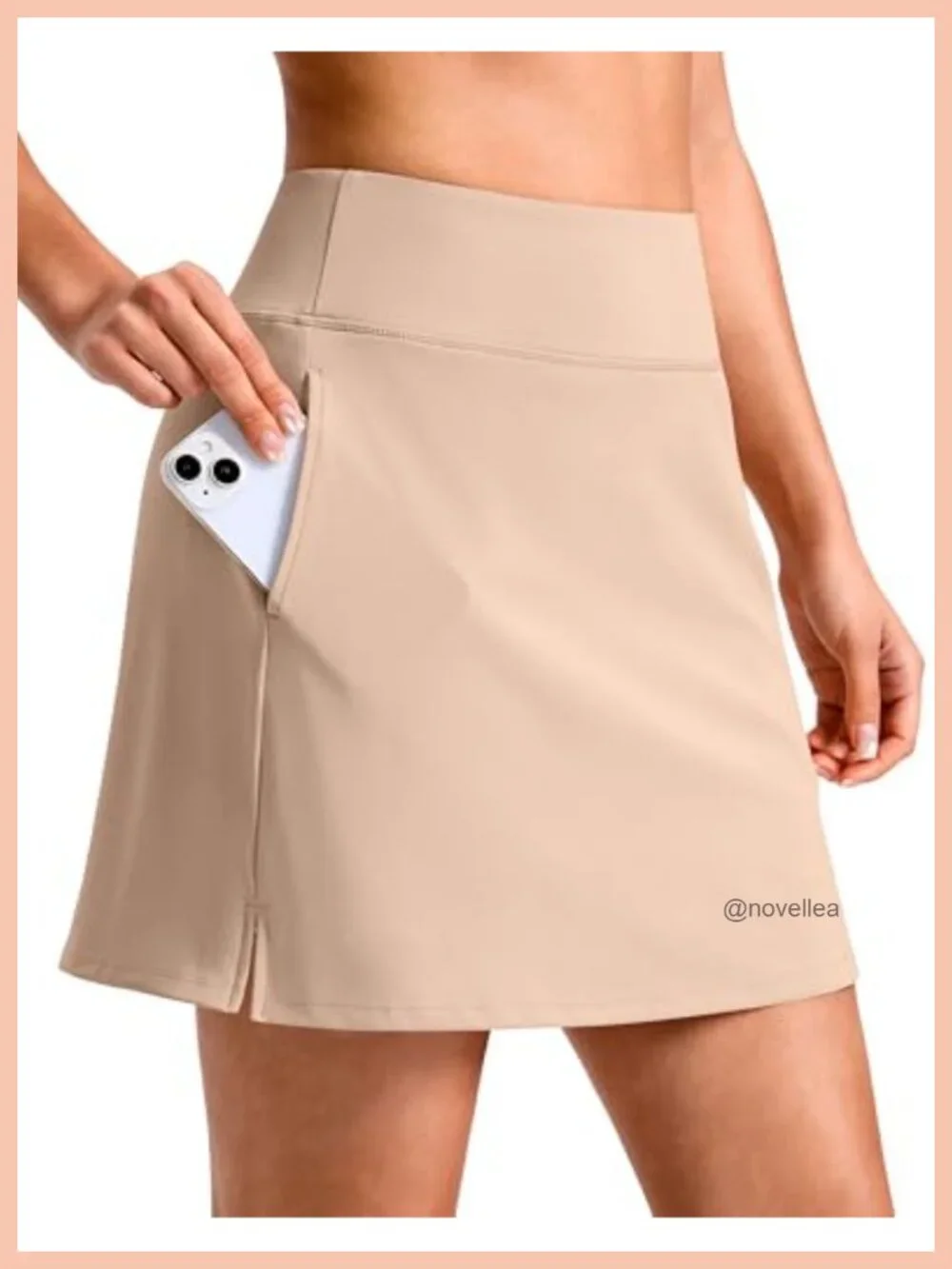 Active Skort with 3 Pockets, High Waisted A-Line, Side Slits, Polyester Blend
